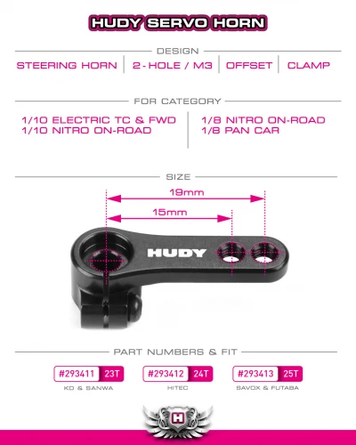 Hudy Aluminium Clamp Servo Horn - Hitec - Offset - 2-Hole - M3 - 24T