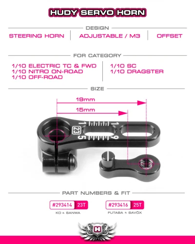 Hudy Aluminium Adjustable Clamp Steering Servo Horn - Ko Propo Sanwa - 23T
