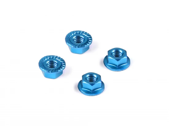 Hudy Aluminium Nut M4 With Serrated Flange - Blue (4)