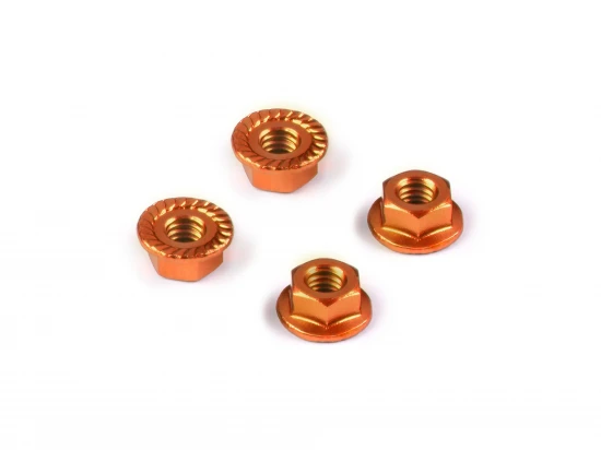 Hudy Aluminium Nut M4 With Serrated Flange - Orange (4)