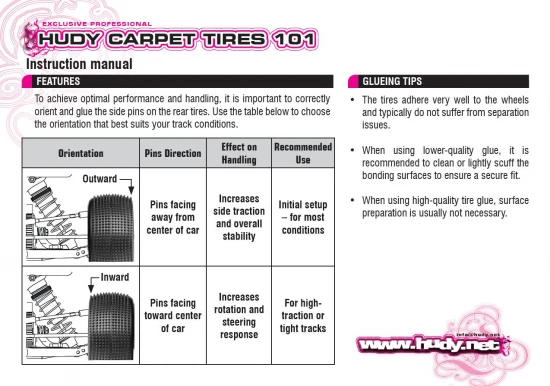 Hudy 101 Carpet 1:10 Buggy Tyres - 2WD/4WD Rear (2) ** SALE **