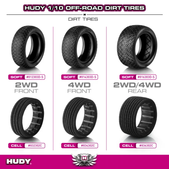 Hudy 1:10 Off-Road Tire 2WD/4WD Rear Dirt - 303 - Soft (2)