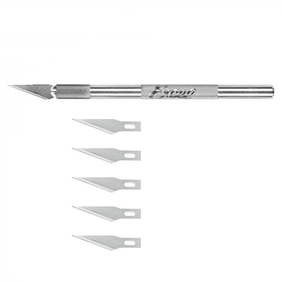 Excel K1 Knife, Light Duty Round Aluminium with Safety Cap, 5x #11 Blades (Carded)