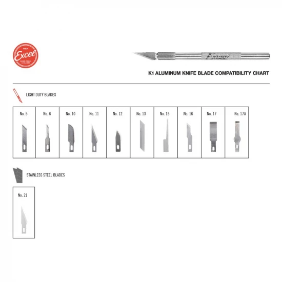 Excel K1 Knife, Light Duty Round Aluminium with Safety Cap, 5x #11 Blades (Carded)