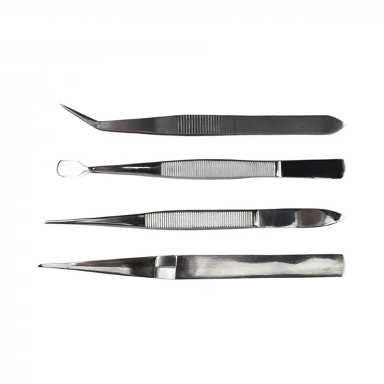 Excel 4 Piece Stainless Steel Tweezer Set with Pointed, Self Closing, Stamp, Curved (4) (Pouch)