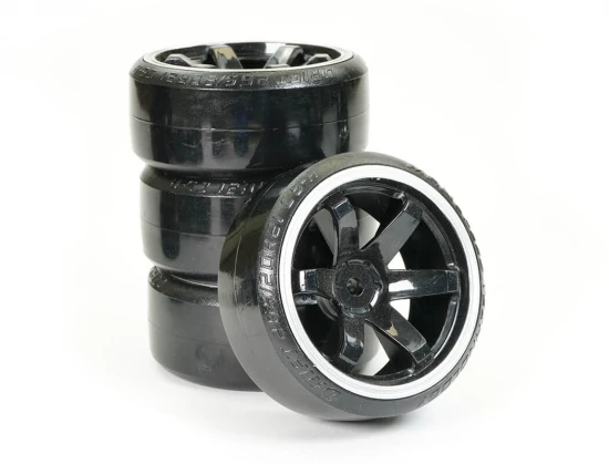 Fastrax 1:10 Street Drift Tyres Pre Mounted on 6-Spoke Black/White Wheels 12mm hex (6mm Offset) (4)