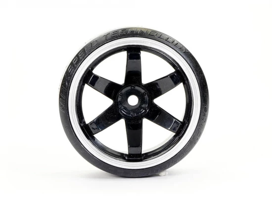 Fastrax 1:10 Street Drift Tyres Pre Mounted on 6-Spoke Black/White Wheels 12mm hex (6mm Offset) (4)