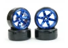 Fastrax 1:10 Street Drift Tyres Pre Mounted on 6-Spoke Blue Chrome Wheels 12mm hex (6mm Offset) (4)