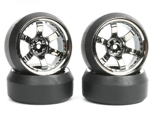 Fastrax 1:10 (4) Drift D3 Tyre With 9mm 6-Spoke Wheel - Black Chrome