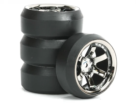 Fastrax 1:10 (4) Drift D3 Tyre With 9mm 6-Spoke Wheel - Black Chrome