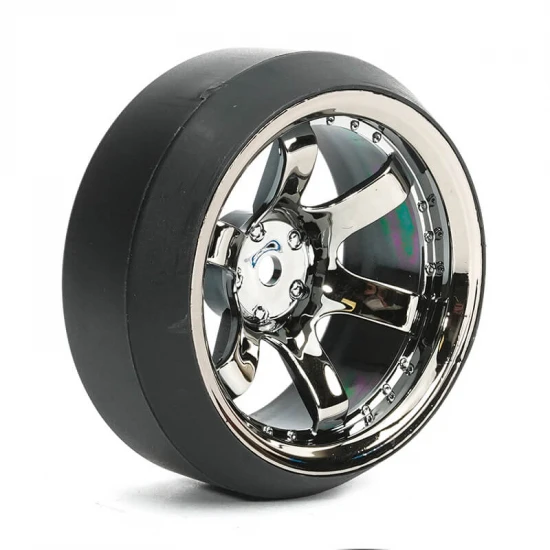 Fastrax 1:10 (4) Drift D3 Tyre With 9mm 6-Spoke Wheel - Black Chrome