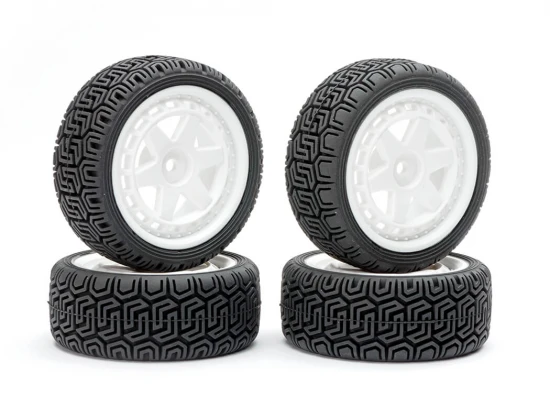 Fastrax 1:10 Geometric Rally Tyres/6-Spoke White Wheels (4)