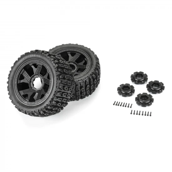 Duratrax Brutus 5.7 Monster Truck Tires Mounted on 24mm Hex Black Ripper Wheels (2)