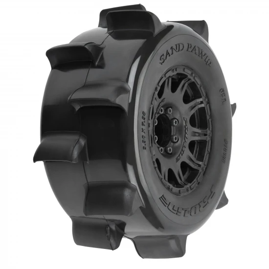 ProLine Sand Paw HP Belted 3.8 MT Tyres Mounted on Black 17mm Hex 8x32 Wheels (2)