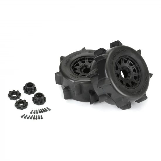 ProLine Sand Paw HP Belted 3.8 MT Tyres Mounted on Black 17mm Hex 8x32 Wheels (2)