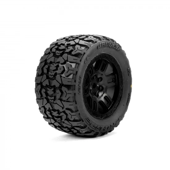 ProLine Jaeger Tyres Mounted on 12mm Hex Black Split Six Wheels (2)