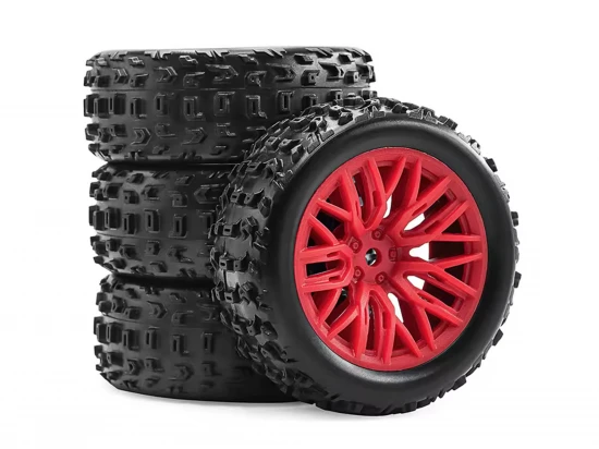 Mud Block - Tyre w/ Red 10 Spoke Rim Set - 1:18 Typhon