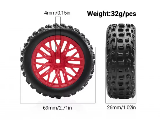Mud Block - Tyre w/ Red 10 Spoke Rim Set - 1:18 Typhon