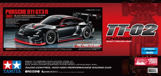 Tamiya Porsche 911 GT3 R (992) with Black Painted Body (TT-02)
