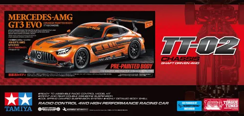 Tamiya Mercedes-AMG GT3 EVO (TT-02) with Orange Painted Body