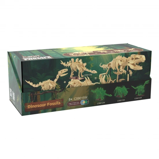 Tray of 3 Dinosaur Eggs with Stegosaurus - Triceratops & Velociraptor