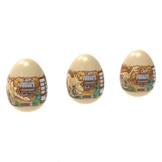 Tray of 3 Dinosaur Eggs with Stegosaurus - Triceratops & Velociraptor