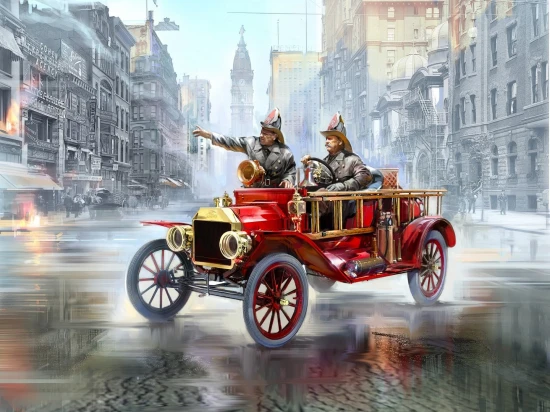 Model T 1914 Fire Truck with 2 Crew Figures