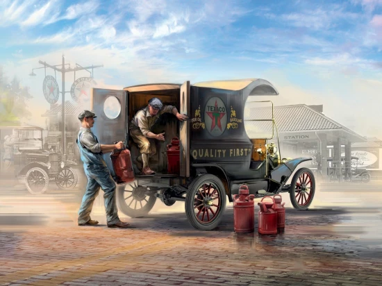 Gasoline Delivery - Model T 1912 Delivery Car with 2 American Gasoline Loader Figures