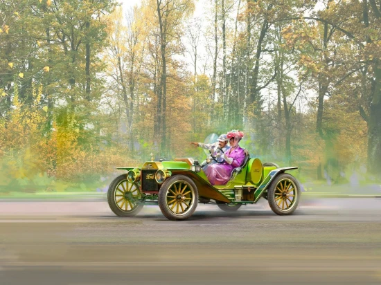 Model T 1913 Speedster with 2 American Sport Car Driver Figures