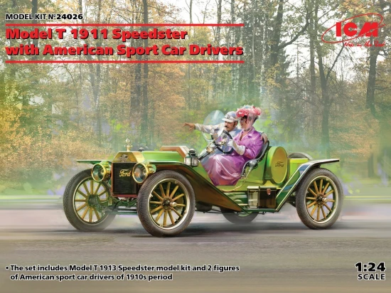 Model T 1913 Speedster with 2 American Sport Car Driver Figures