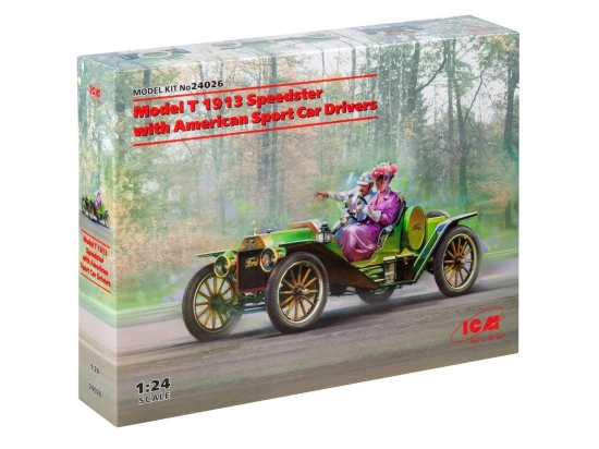Model T 1913 Speedster with 2 American Sport Car Driver Figures