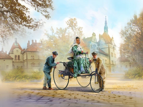 Benz Patent-Motorwagen 1886 with Mrs. Benz & Sons