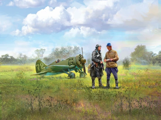 I-16 Type 24 with 3 Soviet Pilot Figures (1939-1942)
