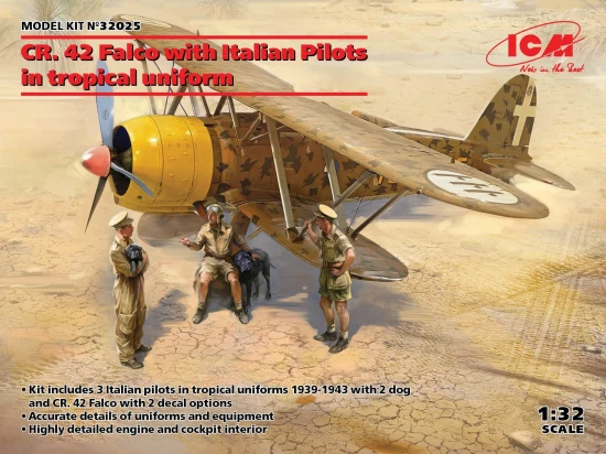 CR. 42 Falco with Italian Pilots In Tropical Uniform (3 Figures & 2 Dogs)