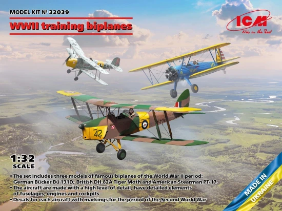 WWII Training Biplanes with Bücker Bü 131D - DH.82A Tiger Moth & Stearman PT-17 (Set of 3)