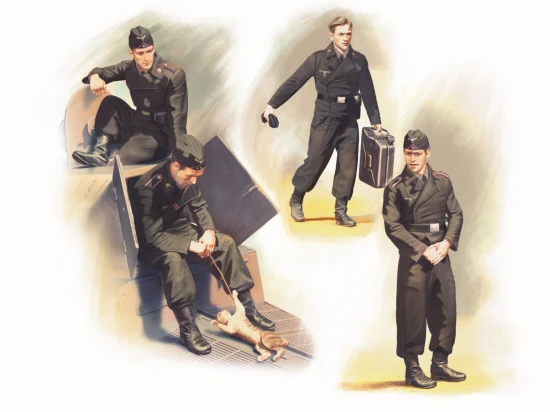 German Armoured Vehicle Crew (1941-1942) (4 figures and cat)