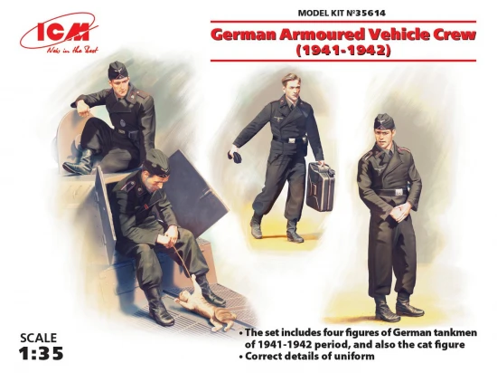 German Armoured Vehicle Crew (1941-1942) (4 figures and cat)