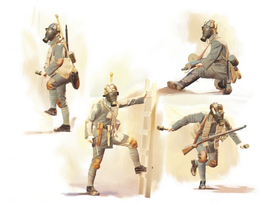 German Infantry in Gas Masks (1918) (4 figures)