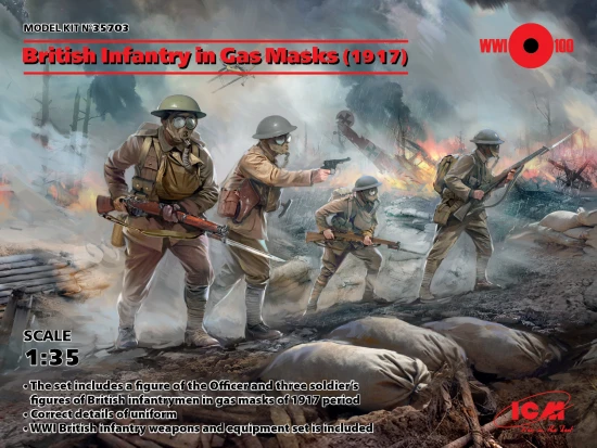 British Infantry in Gas Masks (1917) 4 Figures