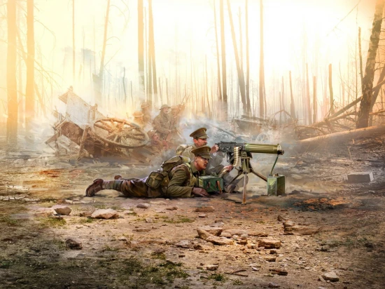 WWI British Vickers MG Crew (Vickers MG & 2 figures)