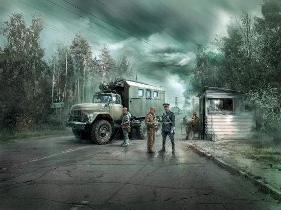 Chernobyl #1 Radiation Monitoring Station (ZiL Truck - Barrier Checkpoint & 5 Figures)