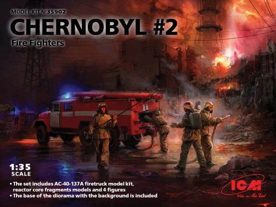 Chernobyl #2 Fire Fighters (AC-40-137A Fire Truck - 4 Figures & Diorama Base with Background)
