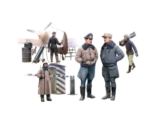 WWII German Luftwaffe Pilots and Ground Personnel in Winter Uniform (5 figures)