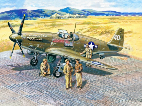 Mustang P-51B with USAAF Pilots and Ground Personnel