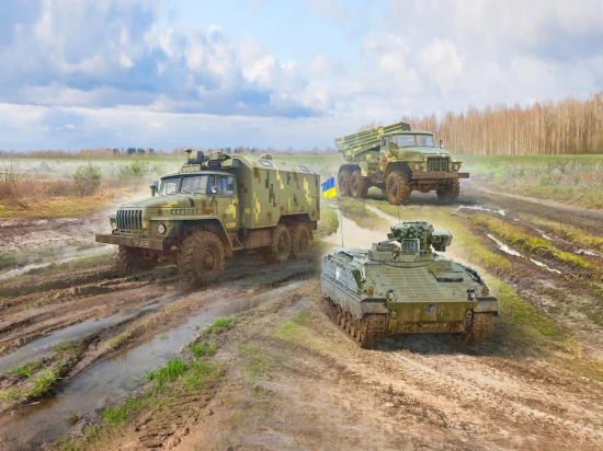 Military vechicles of the Armed Forces of Ukraine (SPz Marder 1A3 - URAL-43203 - BM-21 Grad)