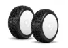 Jetko Dirt Slinger Soft 1:8 Buggy Tyres Pre Glued on White Revo Rims (2)