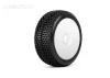 Jetko Dirt Slinger Soft 1:8 Buggy Tyres Pre Glued on White Revo Rims (2)