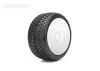 Jetko J One Competition Ultra Soft Belted 1:8 Buggy Tyres on White Revo Rims (2)
