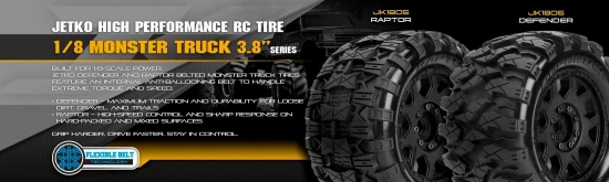 Jetko EX Tyre MT Defender Belted 3.8 on 12/14/17mm Hex Wheels (2)