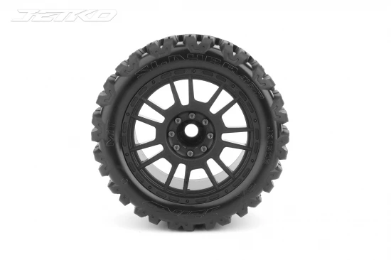 Jetko EX Slayer Belted MT Tyres on Black 12-17mm Hex Wheels (2)